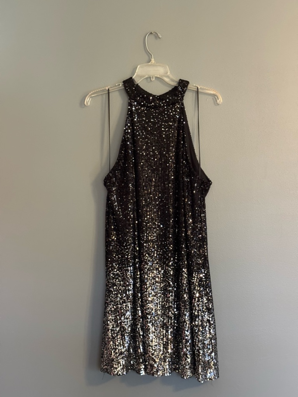 Black Sequin Halter Party Dress